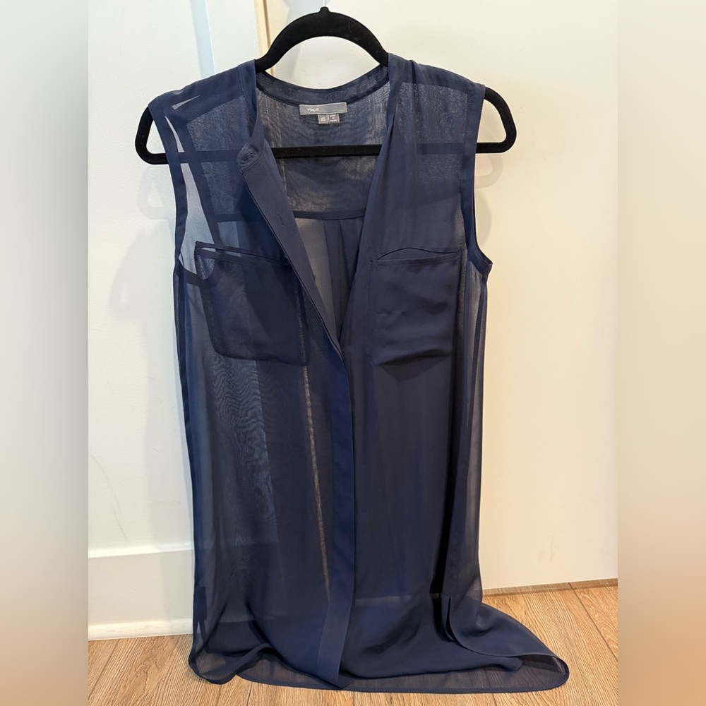Vince Sheer Navy Sleeveless Dress